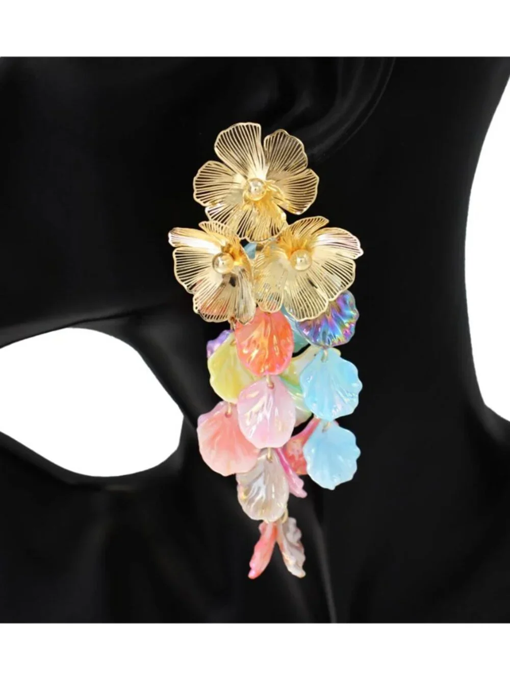 Tigerstars Colorful Petal Link Drop Fringe Floral Statement Earrings